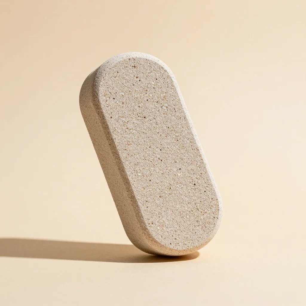 A hand-size pumice stone on a light background