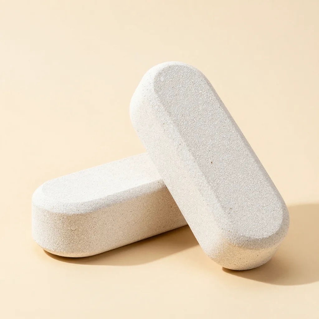 Two pumice foot stones together on a light background