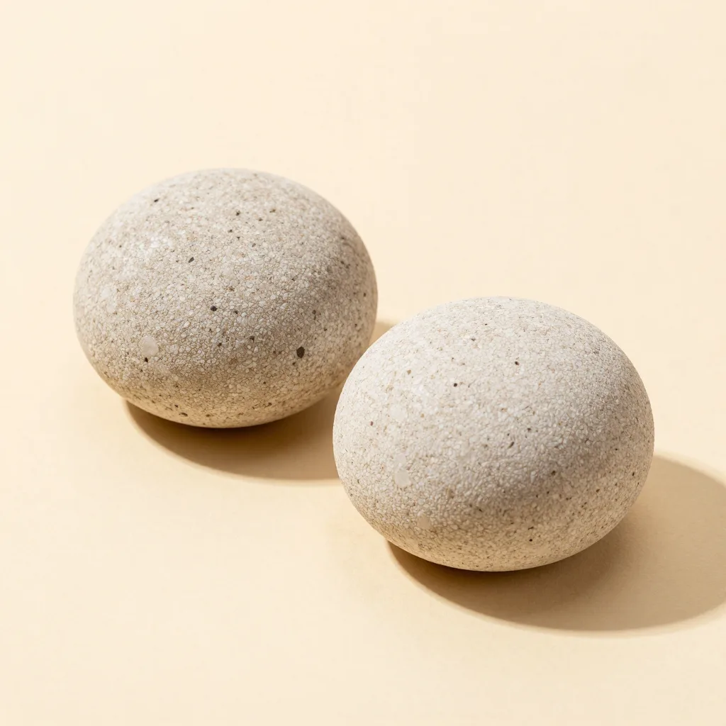 Two small pumice stones together on a light background